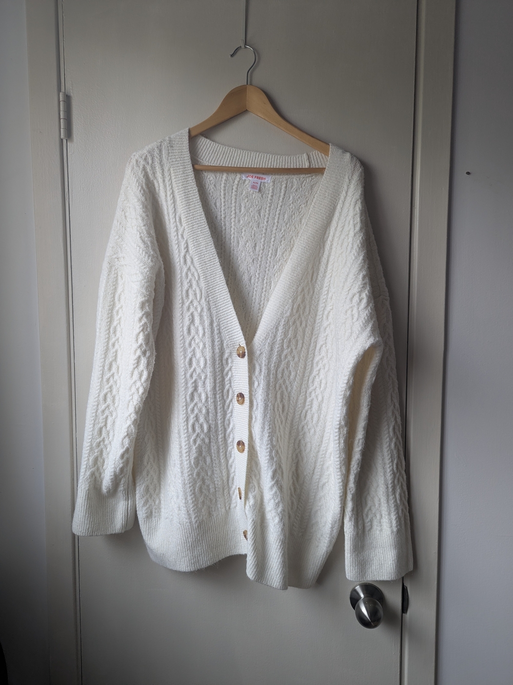 Relaxed Cream Cable-Knit Button Cardigan